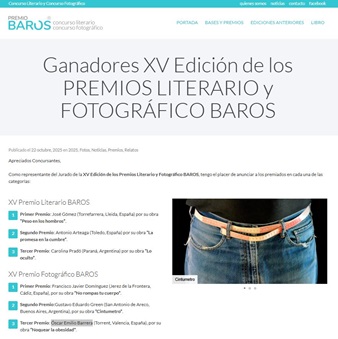 Gnadores XV edicion de los premios literario y fotografico baros